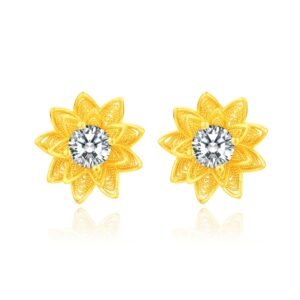 “Blooming Radiance” Golden Petal Zircon Earrings
