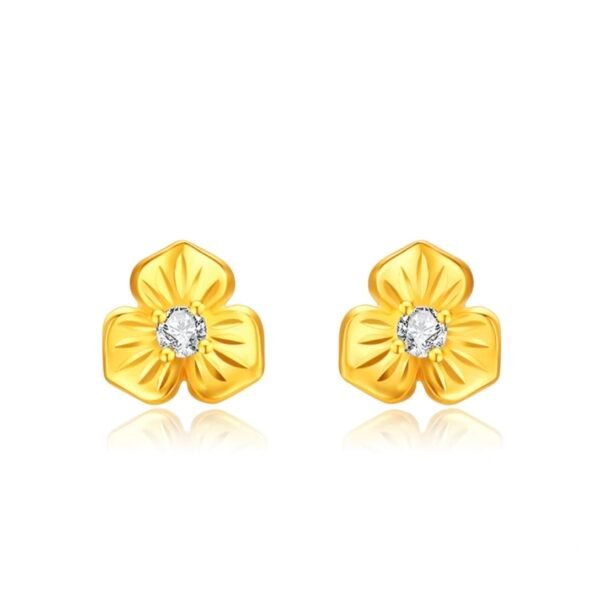 Golden Floral Diamond Stud Earrings